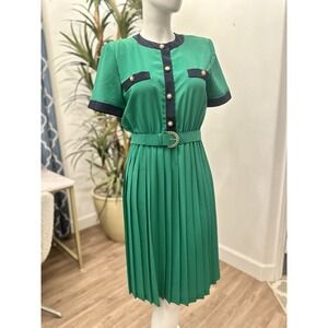 VTG 80s Leslie Fay Secretary Dress Sz 8 (tagged 12) Pleated Button Front Career